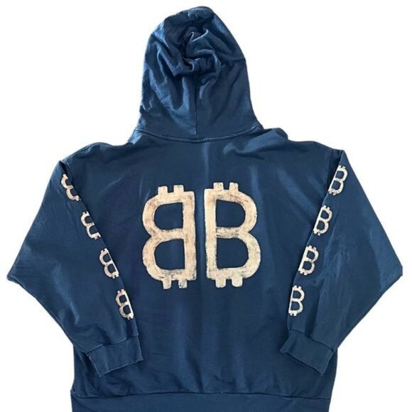SOLD * Balenciaga Crypto BB Logo Hoodie Washed Blue Unisex Size L - Picture 3 of 10